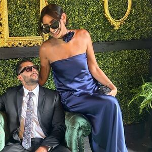 We Wore What satin dress with choker